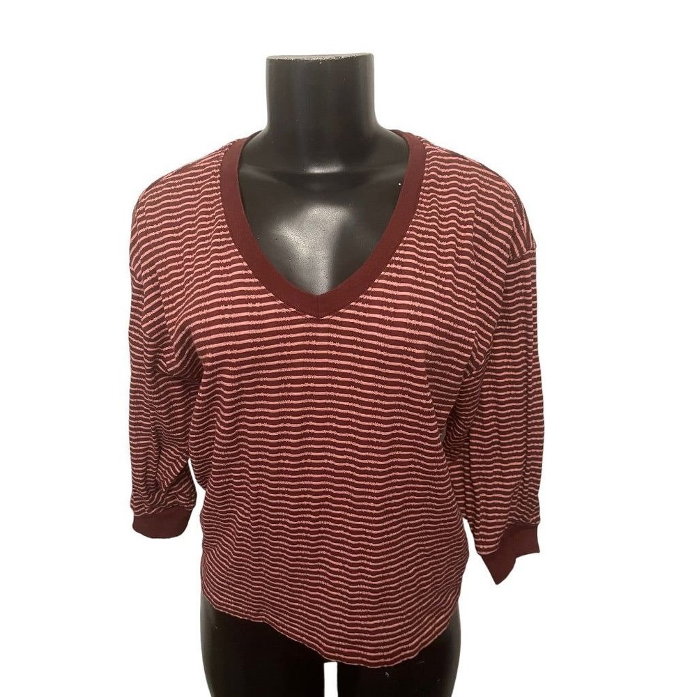 Small Anthropologie Striped V-Neck 3/4 Sleeve Womens Top